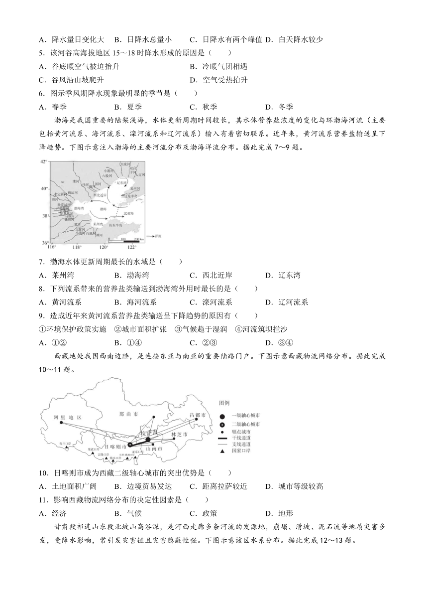 四川省百师联盟2024-2025学年高三上学期开学摸底考试地理试题（含解析）