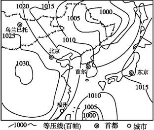 下图为某区域2012年10月下旬某时海平面的气压分布图，读图完成下列要求。 (10分) （1）图中的5个...