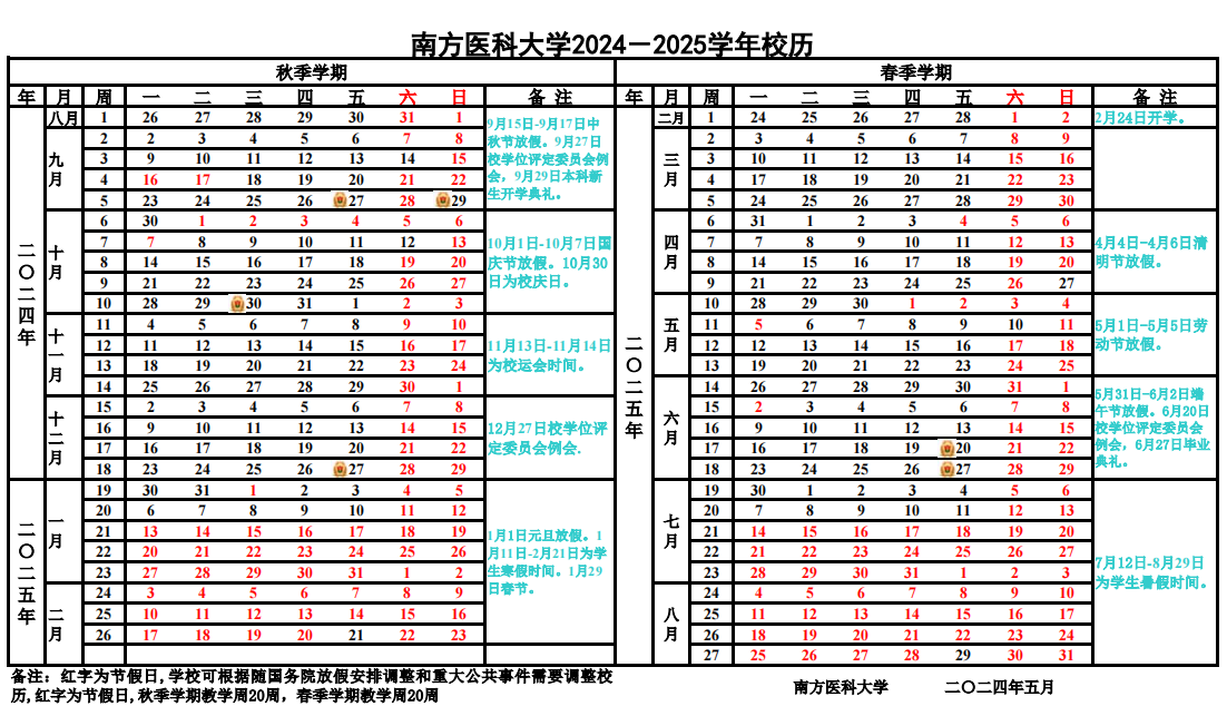 2025年南方医科大学寒假放假开始及结束时间 几号开学