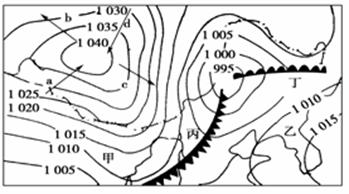 下图为“北半球某区域海平面等压线图”(单位：百帕)，读图完成27—28题。27．a、b、c、d四箭头所表...