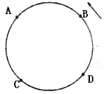 设下图表示纬线圈，箭头代表自转方向，A、B、C、D四点将纬线圈平分为四段弧，其中AB为昼弧，其余各弧为夜...