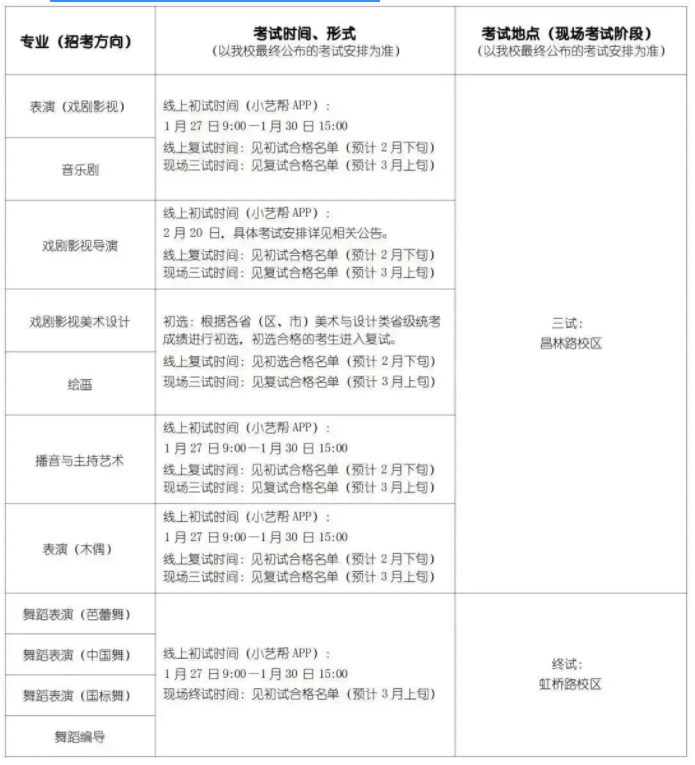 2025上海戏剧学院艺术校考报名时间及考试时间 什么时候报名