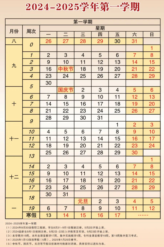 2024-2025年河南财经政法大学校历