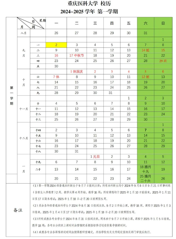 2024-2025年重庆医科大学校历