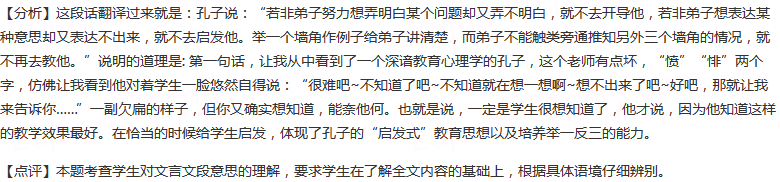 阅读下面的文字，回答问题：子曰：“不愤(1)不启，不悱(2)不发。举一隅(3)不以三隅反，则不复也。”子...